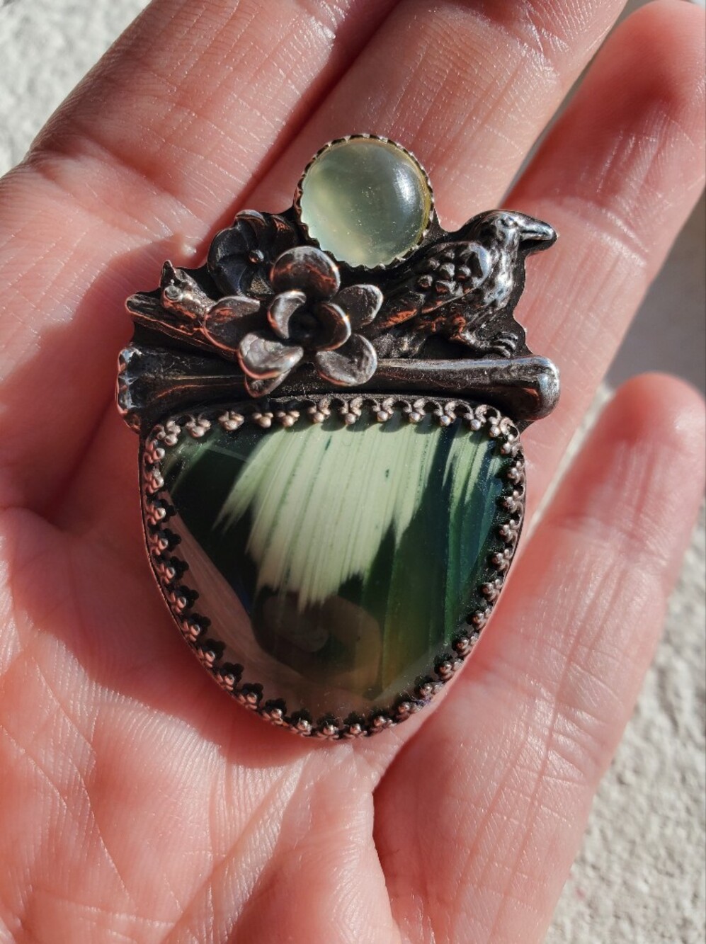 Sterling Silver Handmade Green Jasper And Peridot Gemstone Witch Nature Necklace